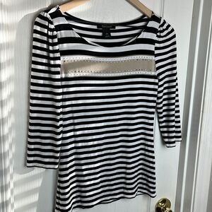 White House Black‎ Market WHBM 3/4 Sleeve Striped Sequined Shirt Size XS